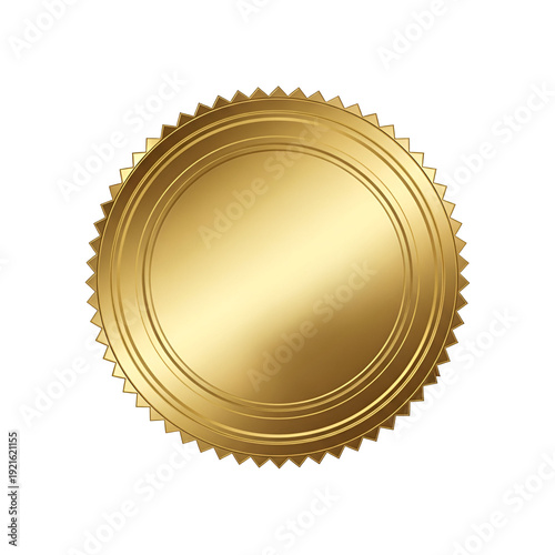Shiny gold seal stamp with embossed texture isolated on transparent background