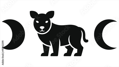 Taurus Zodiac Sign Vector Illustration with Sun and Moon Symbols, Minimalist Astrology Icon Design, Celestial Horoscope Graphic, Black Silhouette Bull Isolated on Neutral Background