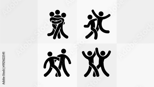 Friendship's Embrace: A set of dynamic icons captures the essence of friendship, unity, and shared moments of joy, perfect for visual storytelling.