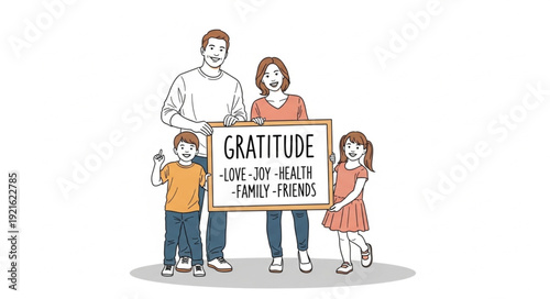 Family Holding Gratitude Sign Together.