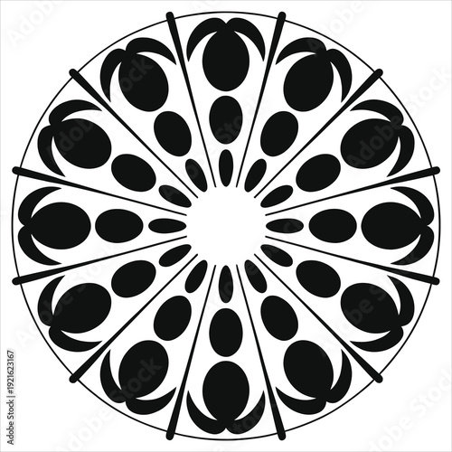 Mandala style zodiac wheel vector, circular horoscope sign silhouettes, black and white astrological symbol design, mystical spiritual illustration of zodiac circle 