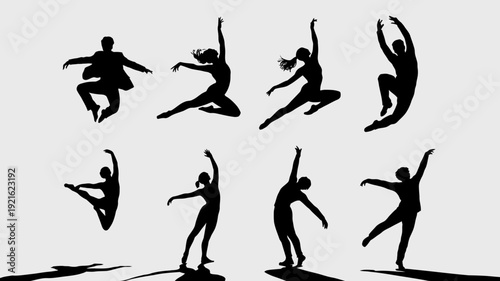 Silhouette of Movement: Captures the grace and dynamism of various dance poses, embodying rhythm, expression, and fluidity in each silhouette.