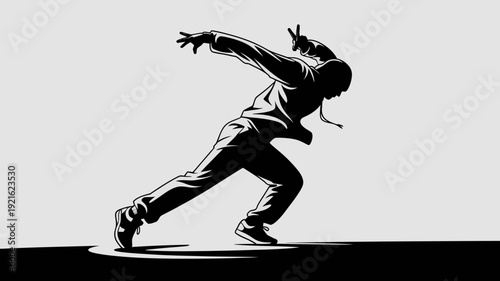 Dynamic Silhouette in Motion: A captivating silhouette of a dancer, captured mid-movement, radiates energy and artistic expression, conveying the fluidity and passion of dance.