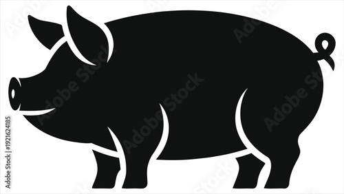 Chinese Zodiac Pig Silhouette Vector Illustration – Black Farm Animal Icon, Year of the Pig Horoscope Symbol, Minimalist Boar Sign Design Isolated on White Background for astrology, fortune calendar