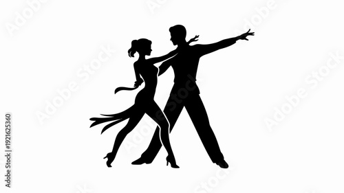 Silhouette of Grace: The silhouettes of a couple move gracefully on a dance floor, Their forms dance in harmony as they celebrate the rhythm of togetherness.  