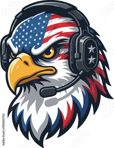 Wallpaper Mural American Eagle Head with Headset and Flag Design Torontodigital.ca