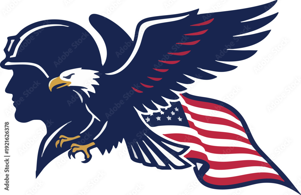 Fototapeta premium Patriotic American Soldier Eagle Flag Symbol Design