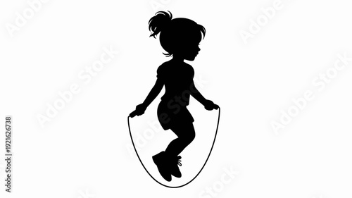 Silhouette of Playful Girl Jumping Rope: A dynamic silhouette captures a young girl in joyful movement as she enthusiastically skips rope.
