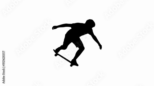 Skateboard Silhouette: A dynamic black silhouette of a skateboarder executing a daring maneuver, showcasing skill and the essence of action, passion, and sport.