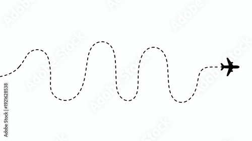 Air Route Journey: An airplane traces its course with a dashed line, depicting the journey's path and direction, symbolizing travel and exploration.