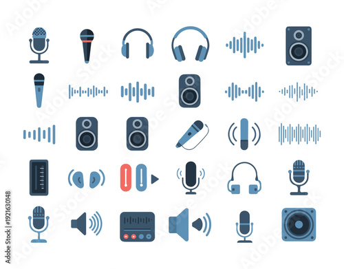 Audio sound music icon set vector illustration on isolated white background color design