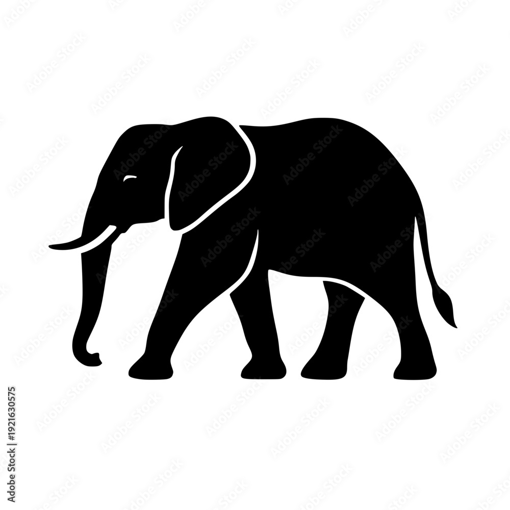 Fototapeta premium Minimalist black elephant silhouette on white background