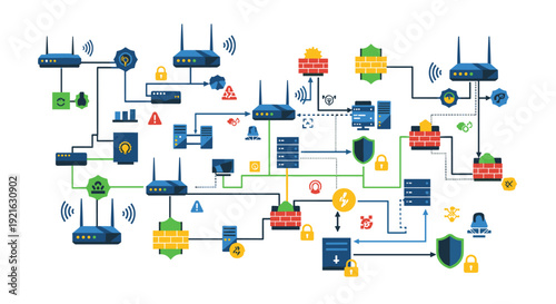 Detailed network diagram illustrating cybersecurity and data communication
