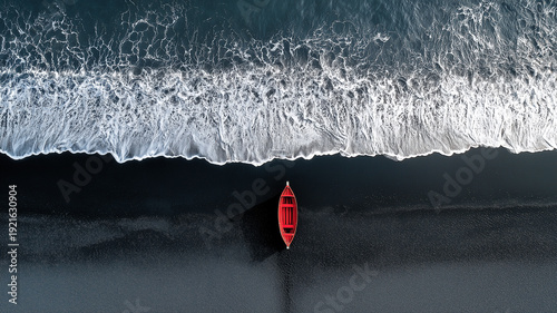 Red Boat In Dark Ocean Waves