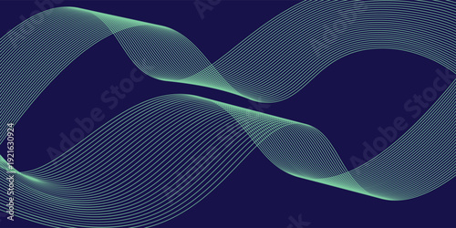 Abstract glowing wave lines on dark blue background. Dynamic wave pattern. Modern flowing wavy lines. Futuristic technology concept. Suit for banner, poster, cover, brochure, flyer, website