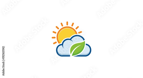 Bright Sun, Cloud, and Green Leaf Icon for Eco-friendly, Nature-focused, and Climate-related Designs