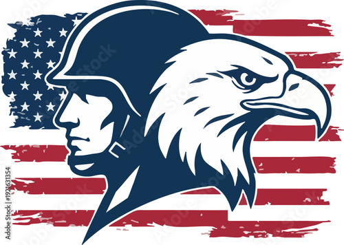 Patriotic Soldier and Eagle Head with American Flag Background