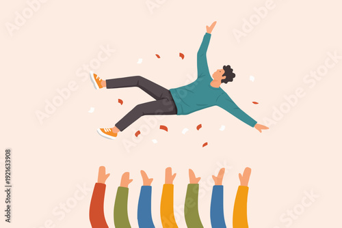 People Falling With Hands Up