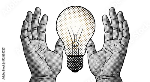 Hands cradling a glowing lightbulb representing a brilliant idea and innovation.