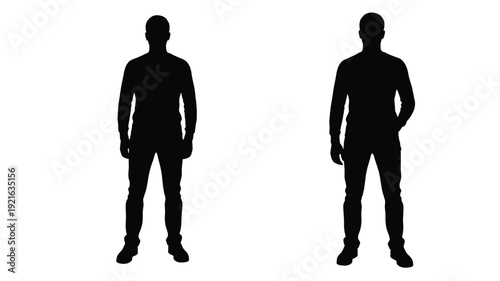 Two identical silhouettes of men standing against a white background