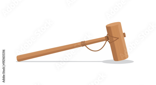 Classic wooden mallet, an essential and durable striking tool for craftsmanship, carpentry, or as a symbolic gavel, presented in a clean illustration