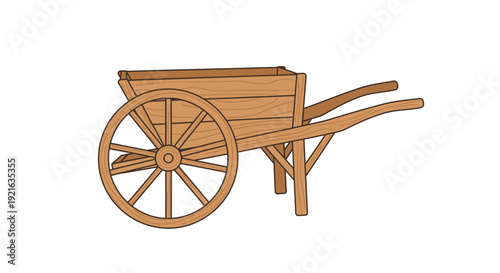 A wooden wheelbarrow on a white background, perfect for illustrating construction or gardening themes