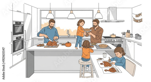 Family Preparing Meal Together Kitchen.
