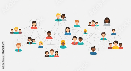 Diverse group of people connected in a network illustration.