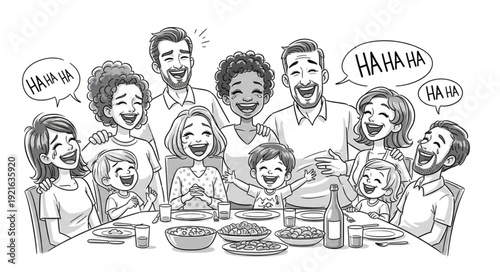 Family Laughing Together at Dinner.