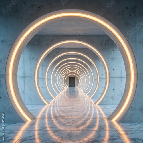 light tunnel in the night concrete sci-fi background 