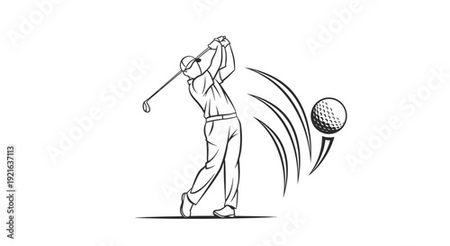Golfer Swinging Club Hitting Golf Ball Isolated White Background
