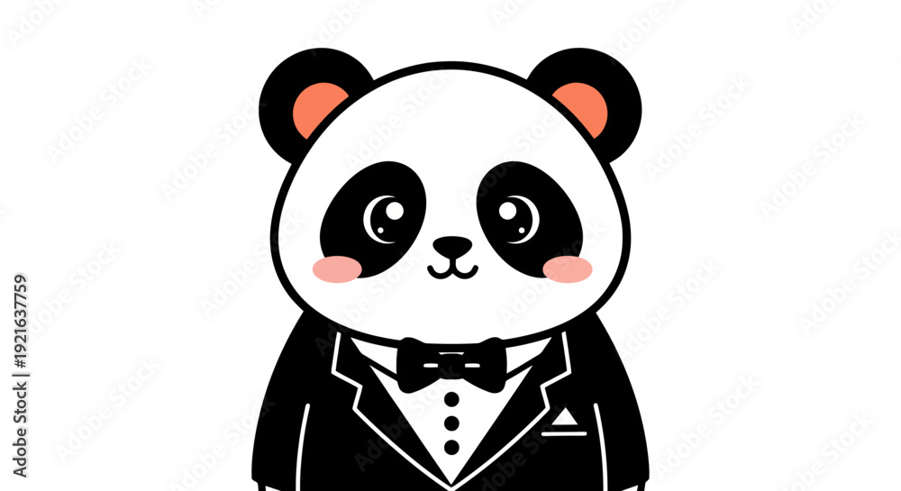 Fototapeta premium Cute Panda Wearing a Formal Tuxedo and Bow Tie.