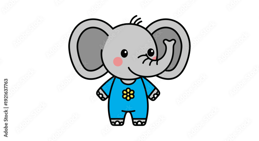Obraz premium Cute cartoon baby elephant wearing blue pajamas.