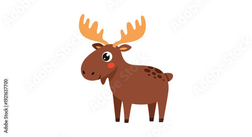 Cute Cartoon Moose with Antlers and Brown Fur.