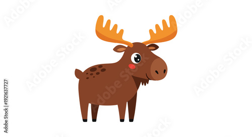 Cute Cartoon Moose with Big Antlers and Friendly Face.