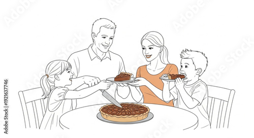 Family Sharing Pizza Together Sitting.