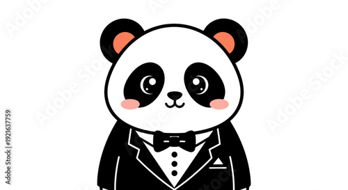 Cute Panda Wearing a Formal Tuxedo and Bow Tie.