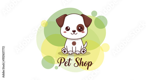 Cute Cartoon Puppy Dog Illustration for Pet Shop.