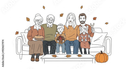 Family sitting on a bench together.