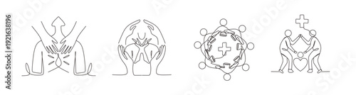 Continuous one line drawing of Gesture  sign of help and hope. Saving lives or emergency accident. Health  care  teamwork. Single line draw design vector illustration