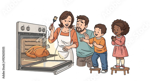Family Preparing Roasted Chicken Together.