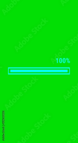 Progress bar from 0 to 100 percent. Vertical animated loading progress bar icon blue color on green screen background
