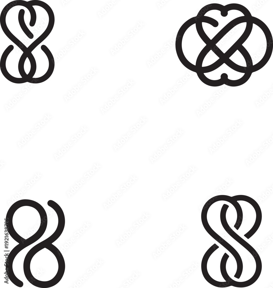 Obraz premium Four Black Infinity Symbols and Knot on White Background