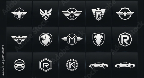 Collection of modern automotive emblems and logos.