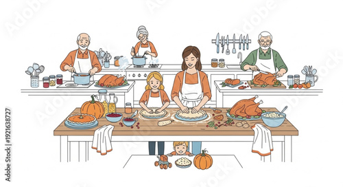 Family Preparing Thanksgiving Dinner Together.