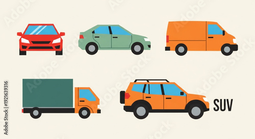 Collection of diverse vehicles including cars vans and trucks.