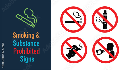 Smoking and substance prohibition signs collection