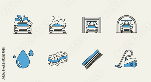 Car Wash Icons Set Clean Vehicle Service Symbols.