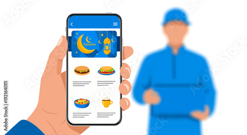 Hand holding smartphone displaying food delivery app interface.