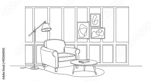 Cozy armchair with ottoman and floor lamp in a modern room.